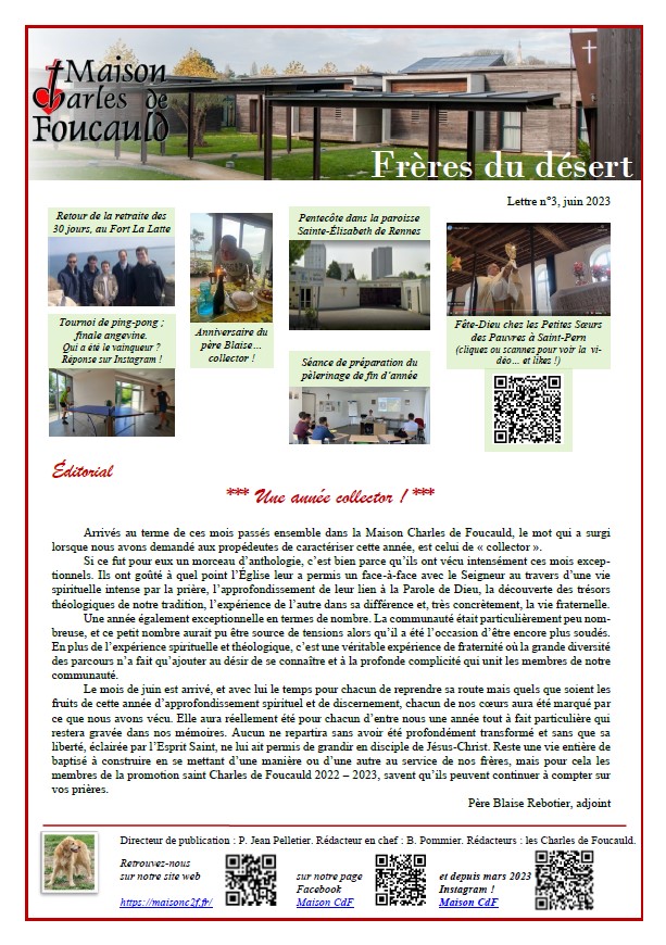Lettre frères du désert juin 2023 - Maison Charles de Foucauld